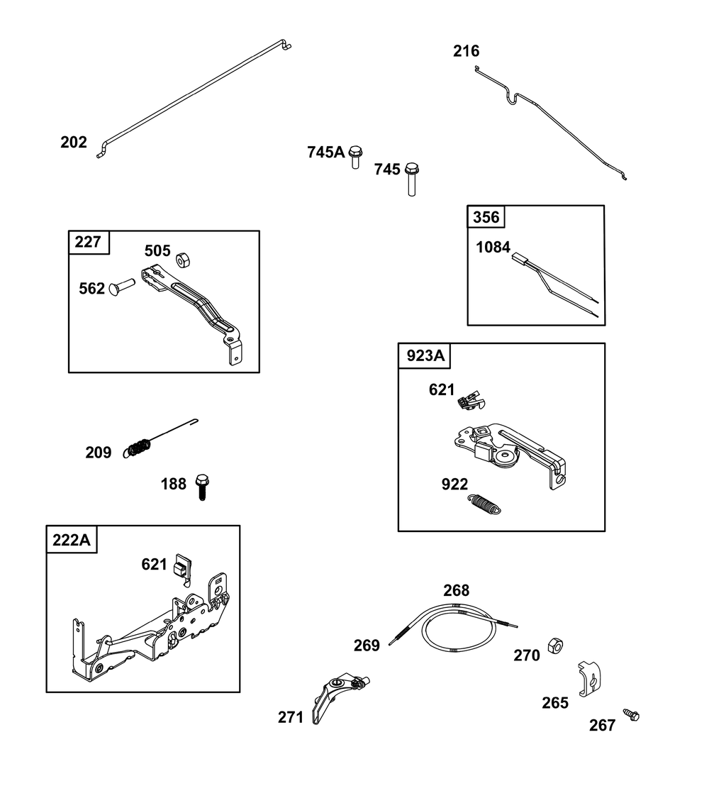 Controls Group Diagram and Parts List for 09P702-0182-H5 020000 - 09Z999 Briggs and Stratton Engine